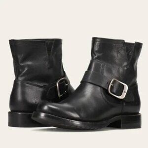 Frye Veronica Leather Flex Ankle Bootie Black Buckle Pull On Moto Women's 5.5B